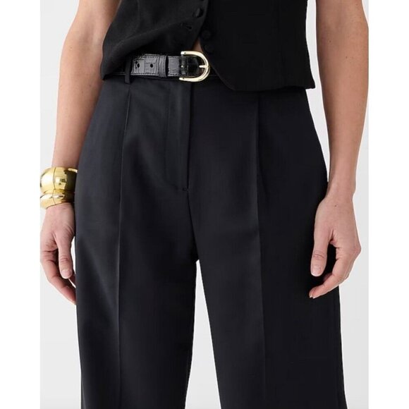 J Crew Womens Wide Leg Essential Pant Sz 4 Petite 4P Black City Twill High Rise - Picture 2 of 4
